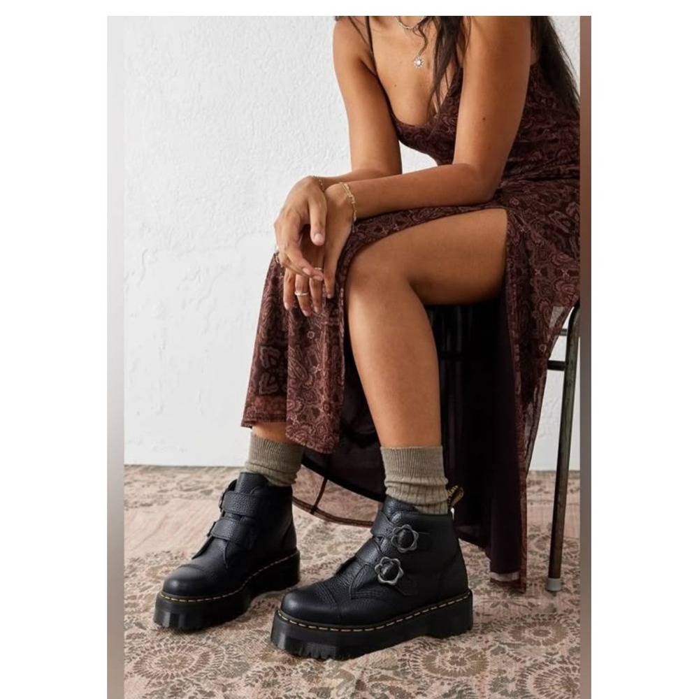 Dr Martens Devon Flwr Black‎ Leather Platform Buckle Boots Womens UK 42 US 10